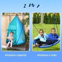 Altalena da Giardino con Tenda per Bambini da 3-8 Anni, Ø100cm e Corde Regolabili, Blu