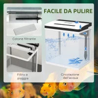 Acquario da 13L a Illuminazione LED con Fori di Ventilazione, in Vetro HD e ABS, 29x20x30.5 cm