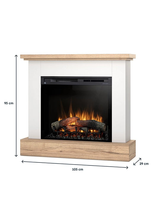 Camino Elettrico Riscaldante Da Pavimento Autoportante a LED - 28" - 105 x 95 x 29 - Bianco opaco / Rovere chiaro - YUKON