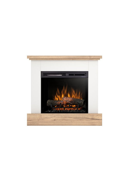 Camino Elettrico Riscaldante Da Pavimento Autoportante a LED - 23" - 92 x 86 x 29 - Bianco opaco / Rovere chiaro - YUKON