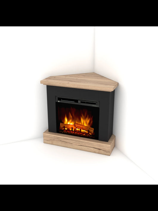 Caminetto Elettrico Angolare da pavimento A Libera Installazione 23' Nero-Rovere chiaro - YUKON