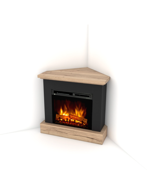 Caminetto Elettrico Angolare da pavimento A Libera Installazione 23' Nero-Rovere chiaro - YUKON