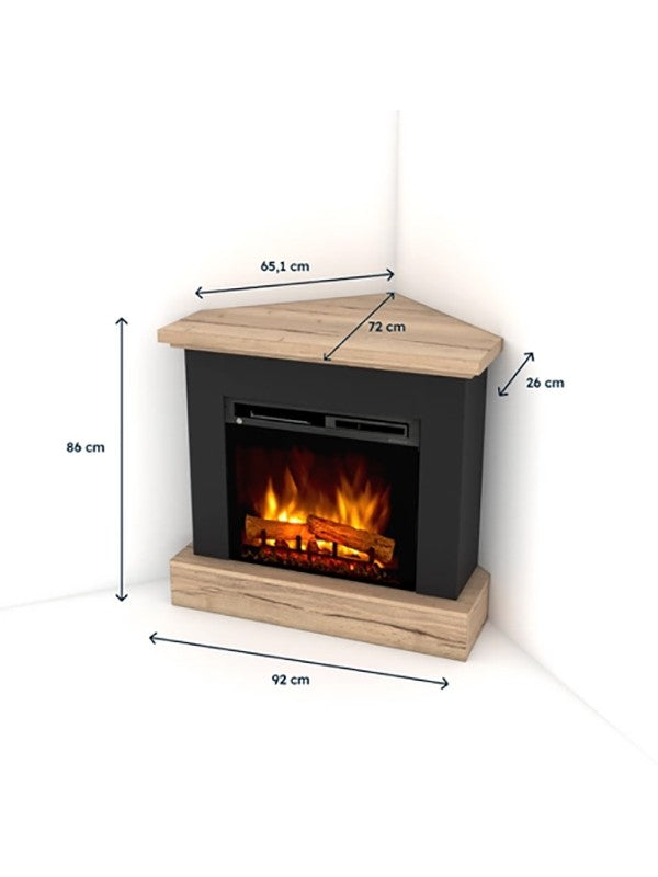 Caminetto Elettrico Angolare da pavimento A Libera Installazione 28' Nero-Rovere chiaro - YUKON