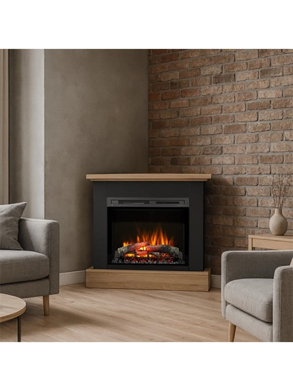 Caminetto Elettrico Angolare da pavimento A Libera Installazione 28' Nero-Rovere chiaro - YUKON