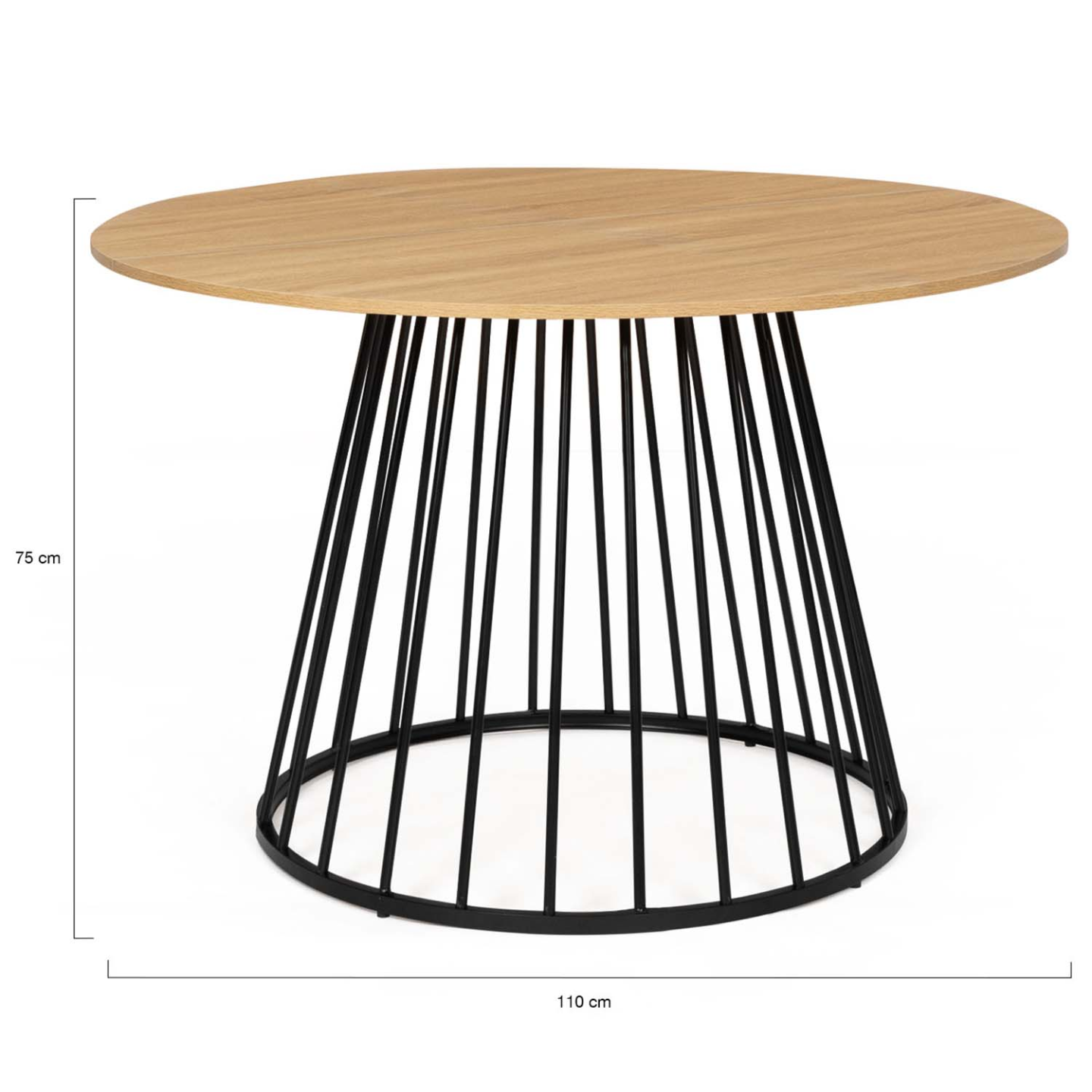 IDMarket - YUNA Tavolo da pranzo rotondo per 6 persone con piano in legno e gamba in filo metallico nero 110 cm