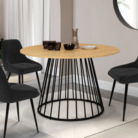 IDMarket - YUNA Tavolo da pranzo rotondo per 6 persone con piano in legno e gamba in filo metallico nero 110 cm