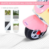 Moto Elettrica per Bambini Batteria 6V, Velocità 3km/h, Motorino Elettrica per Bambini 3-5 Anni con Luci e Musica, 108x51x75 cm, Rosa