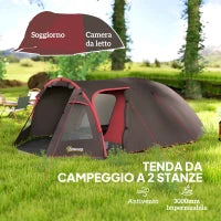 Tenda da Campeggio da 2-4 Persone con Stanze Separate, Impermeabile con Doppie Porte, Grigio