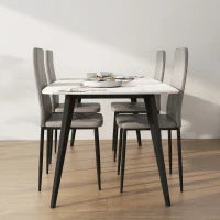Set di 4 Sedie da Pranzo con Schienale Alto in Finta Pelle e Acciaio, 41x50x97cm, Grigio