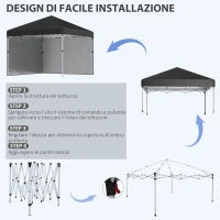 Gazebo da Giardino Pieghevole ad Altezza Regolabile con 2 Pareti e Borsa Inclusa, 297x297x288 cm, Nero