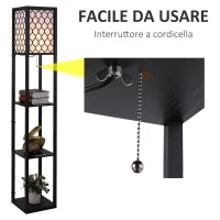 Lampada Lampadina da Terra Salvaspazio con Ripiani Durevole Cotone, MDF 26 x 26 x 160 cm Nero, bianco