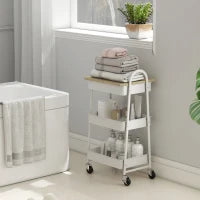 Carrello da cucina, a 3 livelli, con cestini e maniglie, 45 x 32 x 79 cm Rovere