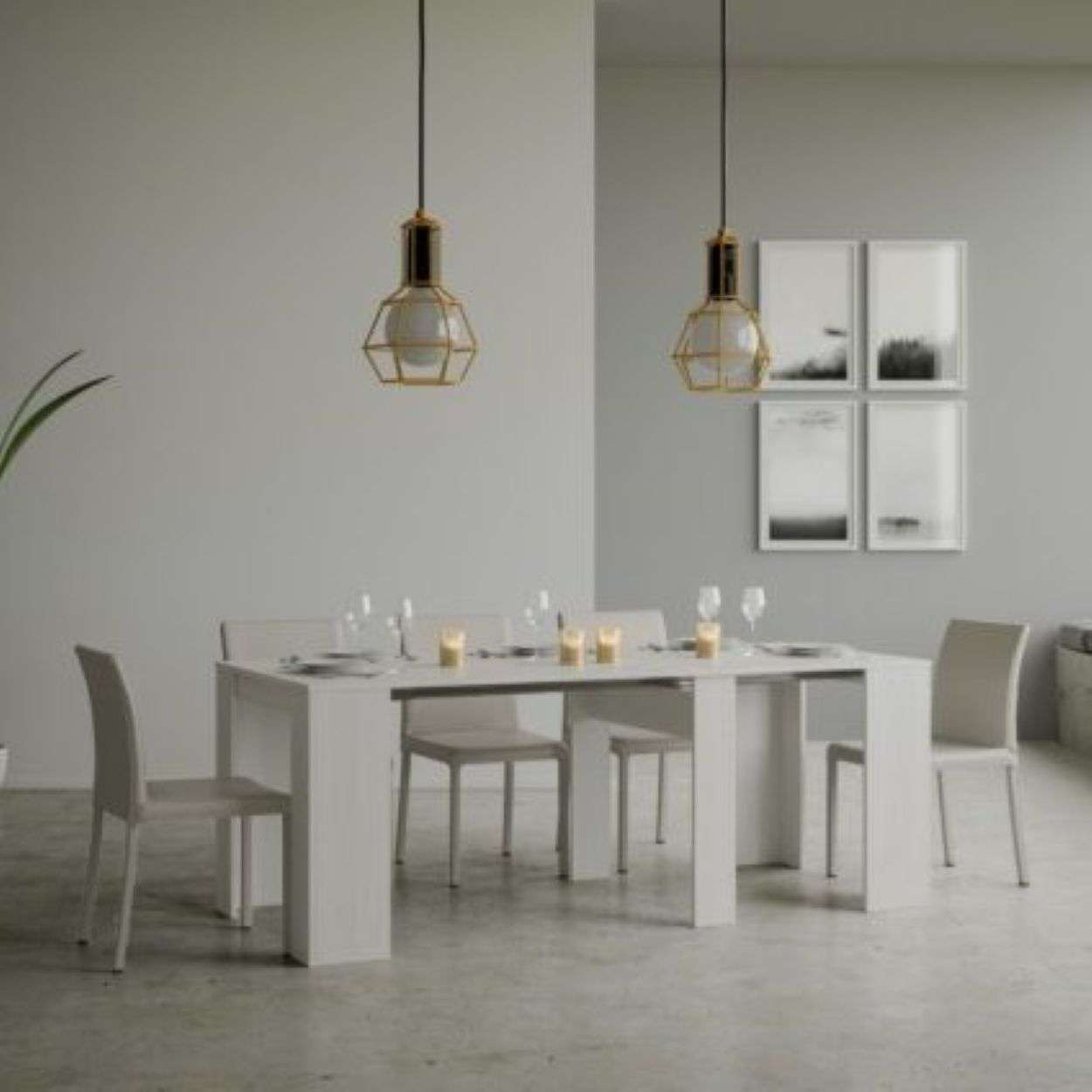 shopinnovativo- Consolle allungabile 90x48/308 cm Basic bianco frassino