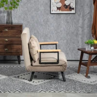 Divano Letto 3 in 1 in Tessuto Effetto Velluto con Schienale Regolabile e 2 Cuscini, 102x73x81 cm, Marrone Chiaro