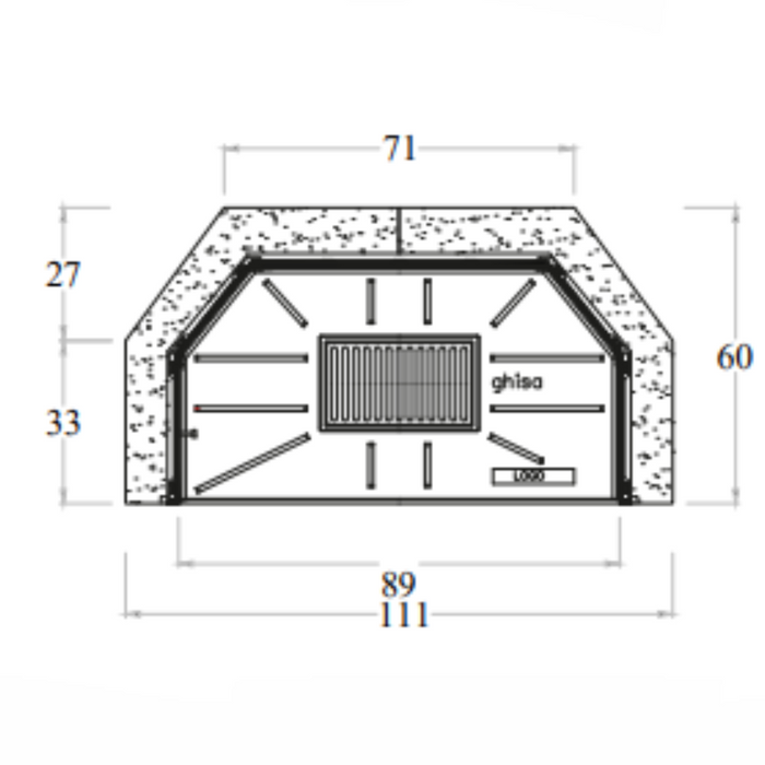 Camino legna prefabbricato ghisa focolare aperto m110 tgh riscaldamento