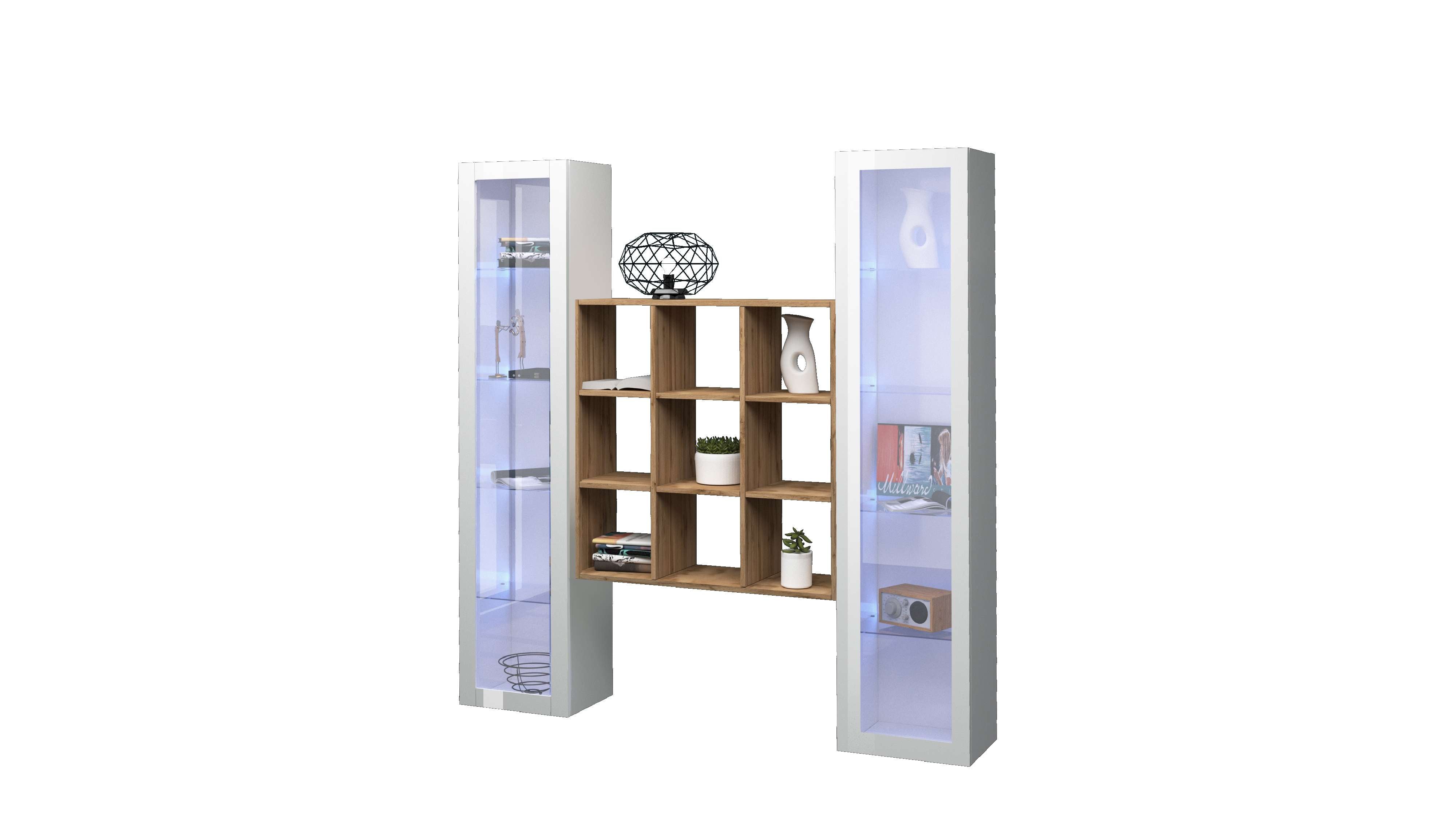 Parete attrezzata sospesa libreria in legno 2 vetrine bianche Vila WH