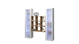 Parete attrezzata sospesa libreria in legno 2 vetrine bianche Vila WH
