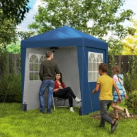 Gazebo da Giardino Pop-up Pieghevole Regolabile in Altezza Protezione UV 30+, 3 Pareti Laterali, Blu