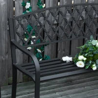 Panchina da Esterno 2 Posti con Braccioli in Acciaio e Ghisa, 128x58.5x89cm, Nero