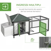 Pollaio da Giardino Prefabbricato in Legno 196x76x97cm, Bianco e Grigio