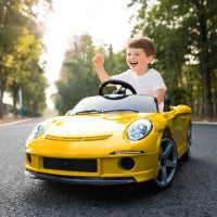 Auto Elettrica per Bambini con Telecomando, Musica, Clacson, USB, Cintura di Sicurezza, per 3-5 Anni, Giallo