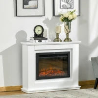 Camino Elettrico Effetto Fiamma Realistico con Cornice in Legno Bianco, Timer e Telecomando, 1000W e 2000W, 98x27.5x80cm