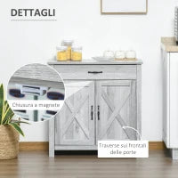 Credenza Cucina Country con Armadietto a 2 Ante e Cassetto, 80x39.7x80cm, Grigio