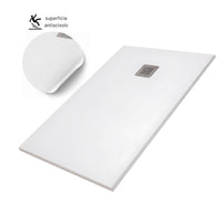 Piatto doccia mineral marmo resina antiscivolo h3,5 cm con piletta *** finitura- bianco opaco, misure l140 x p80 x h3...