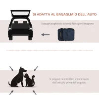 Borsa per Cani a 3 Ingressi con Cuscino e Sacche Portaoggetti, in Tessuto Oxford Blu e Metallo, 70x51x50 cm