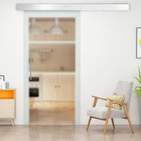 Porta Scorrevole Interna in Vetro Smerigliato con Binario B1 e Maniglia per Bagno Cucina Studio Vetro 205x 77,5x 0,8cm