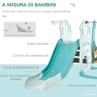 Scivolo 3 in 1 per Bambini con Altalena Regolabile, Canestro e Palle per Cameretta e Giardino, 149x186x98cm, Blu e Arancione