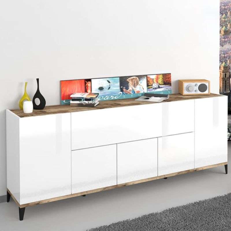 Credenza design moderno 200x40cm 5 ante vano a ribalta Stephanie Wood