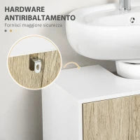 kleankin Mobile Bagno Sotto Lavabo a 2 Ante con Ripiano Interno in Truciolato e Acciaio, 60x30x60 cm, Bianco e Rovere