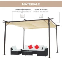 Gazebo Pergola da Giardino 3.5x3.5m con Struttura in Acciaio e Tenda in Poliestere, Bianco