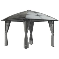 Gazebo da Giardino con Struttura in Alluminio, Tetto in Policarbonato, Impermeabile UV 60+, Pareti laterali 3 x 3 m, Grigio Scuro