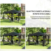 Gazebo 4x3 m Pieghevole con Zanzariera e 2 Ingressi, in Metallo e PE, Grigio Scuro