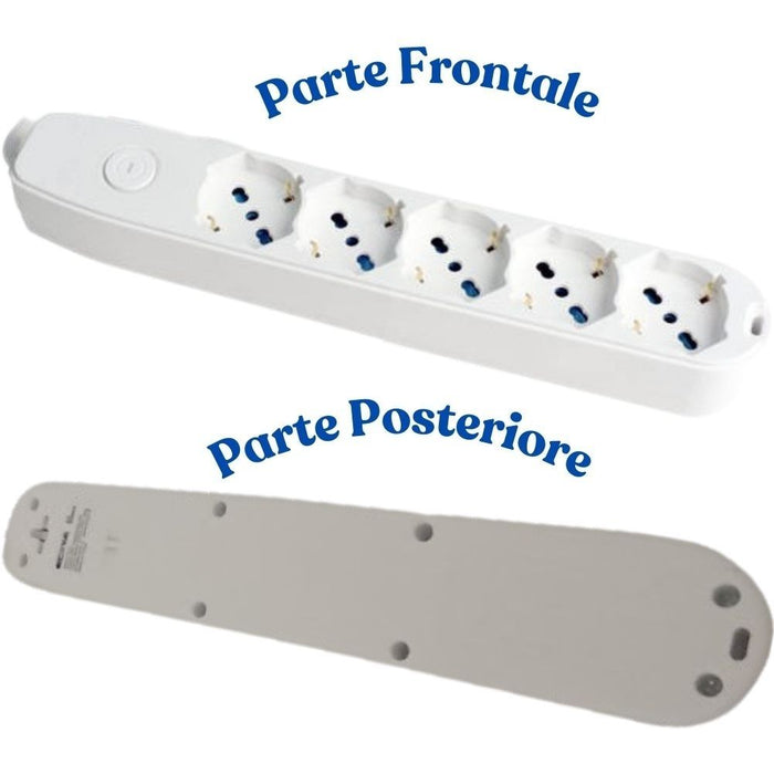 Multipresa 5 uscite universali spina 16a cavo 1,5 metri protezione bambino *** colore bianco, confezione 1
