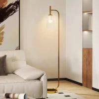 Lampada da Terra Moderna con Paralume in Vetro e Interruttore a Pedale per Lampadine E27, Oro
