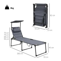 Set 2 Lettini Prendisole Reclinabili ad Altezza Regolabile, 70x201.5x45 cm, Nero e Grigio