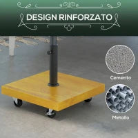 Base per Ombrellone da 25kg in Metallo e Cemento con Ruote ed Effetto Legno, 45x45x36.5cm, Giallo