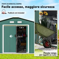 Casetta da Giardino con 2 Porte Scorrevoli e 4 Prese d'Aria in Acciaio, 340x386x200cm, Verde