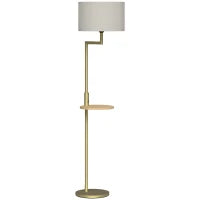 Lampada da Terra Moderna con Mensola, Paralume in Lino, Interruttore a Catena e Porta USB Ø40x170 cm, Oro