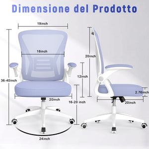 Sedia Ufficio Bracciolo Regolabile - RATTANTREE - con Supporto Lombare, Schienale Reclinabile 105°, viola