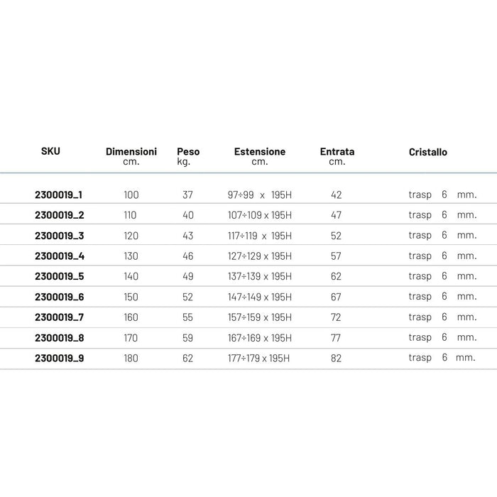 Ix box shower porta doccia scorrevole calla s116 cristallo 6 millimetri chrome *** misure 157-159xh195 cm trasparente...