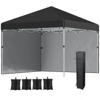 Gazebo da Giardino Pieghevole ad Altezza Regolabile con 2 Pareti e Borsa Inclusa, 297x297x288 cm, Nero