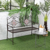 Panchina da Giardino in Stile Vintage, 2 Posti, Resistente alle Intemperie, con Mosaico, 121 cm x 52 cm x 93 cm, Multicolore