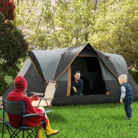 Tenda da campeggio per 5-6 persone, Tenda familiare, Borsa per il trasporto, 4,55x2,2x1,8m, Grigio Chiaro/Nero