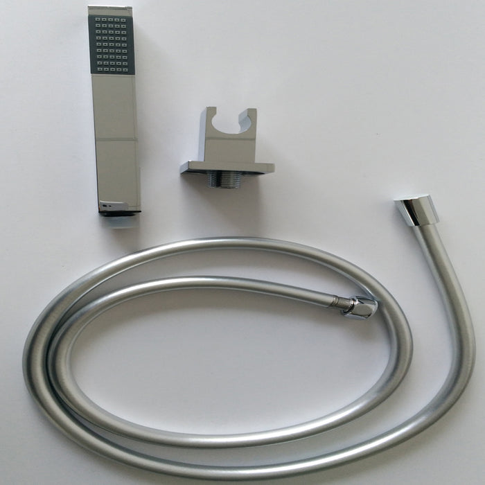 Kit set doccia ottone cromato completo di supporto presa acqua con flessibile e doccetta quadro *** confezione 1