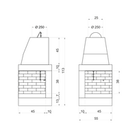 Camino a legna prefabbricato refrattario focolare aperto ds55ref reversibile