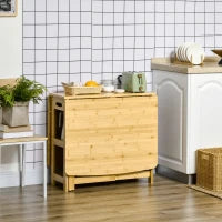 Tavolo Pieghevole da Pranzo con Due Lati Pieghevoli, Due Ripiani, Piedini Regolabili, 149,5 x 80 x 73,5 cm, Bambù